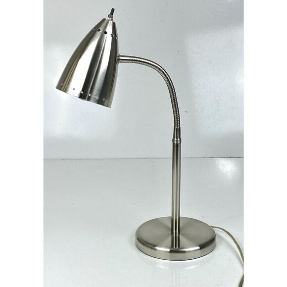 Atomic Style Adjustable Gooseneck Metal Table Desk Lamp Industrial 22in Silver - Picture 2 of 12
